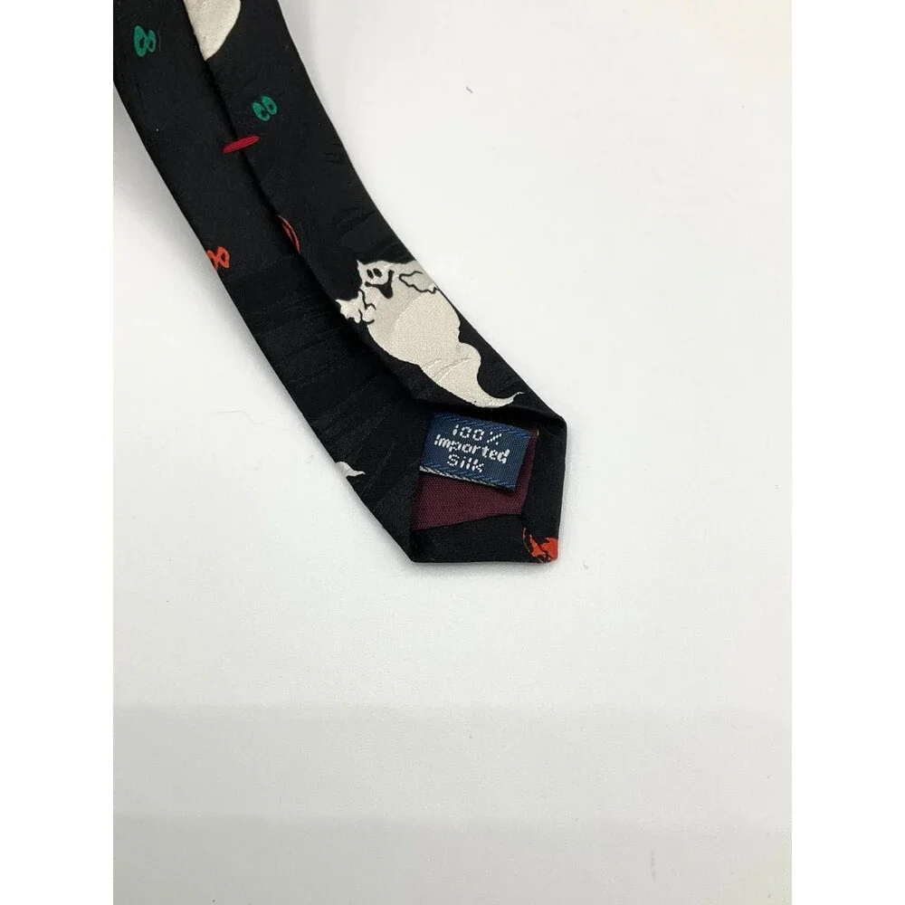 Vintage Hallmark Celebrations Halloween Tie 56 x 4 Ghosts Pumpkins Haunted House